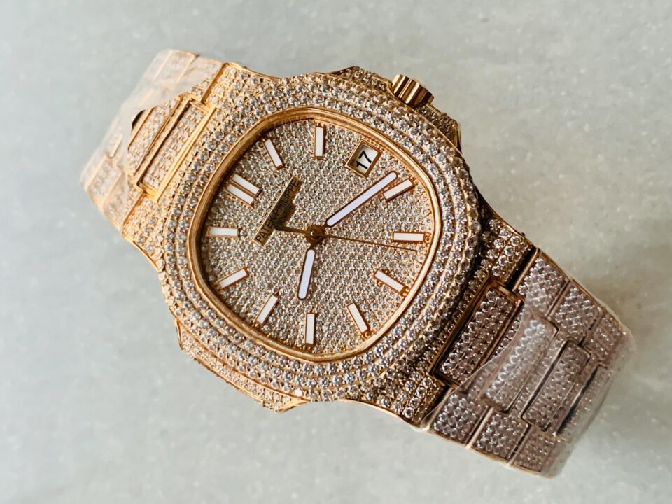 Replica PATEK PHILIPPE ICED Nautilus Jumbo 5711 RG TWF Full Paved Diamonds Dial Case and Bracelet A324