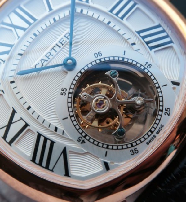 Replica Cartier Drive de Cartier Tourbillon RG White Textured Dial Leather Strap