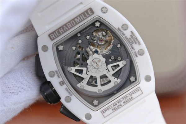 Replica Richard Mille RM011 White Ceramic Felipe Massa Green Inner Bezel White Rubber Strap A7750