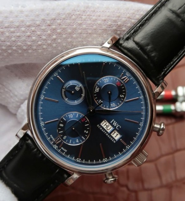 Replica IWC Portofino Chrono IW391019 Blue Dial Leather Strap
