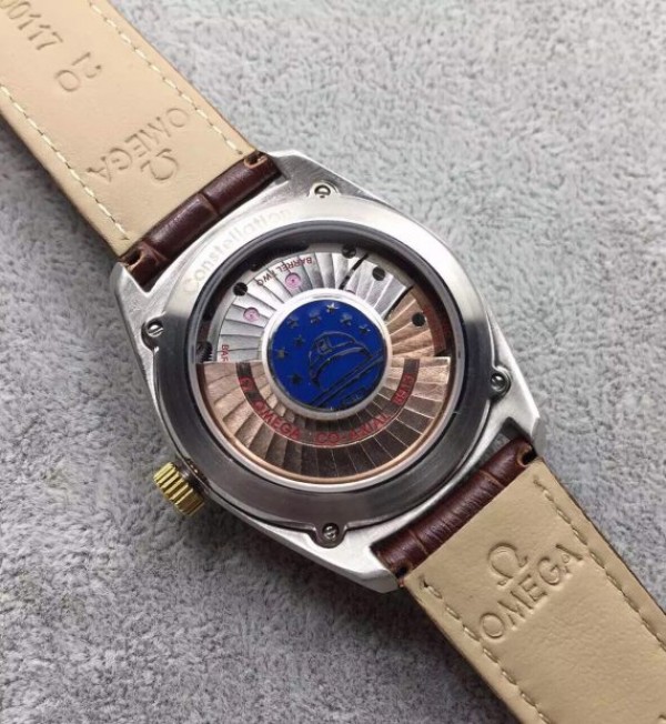 Replica Omega Globemaster Master Chronometer Blue Dial Brown Leather Strap A8913
