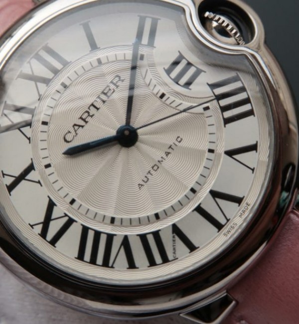 Replica Cartier Ballon Bleu 36mm White Textured Dial Pink Leather Strap