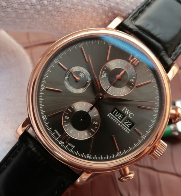 Replica IWC V6 Portofino IW391021 Chronograph RG Gray Dial Leather Strap