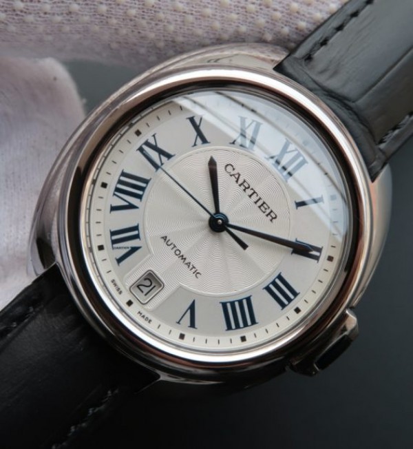Replica Cartier Cle de Cartier SS White Textured Dial Leather Strap MIYOTA9015