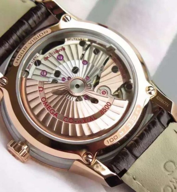 Replica Omega V6F De Ville Hour Vision Co-Axial 41mm RG Brown Dial Brown Leather Strap A8500