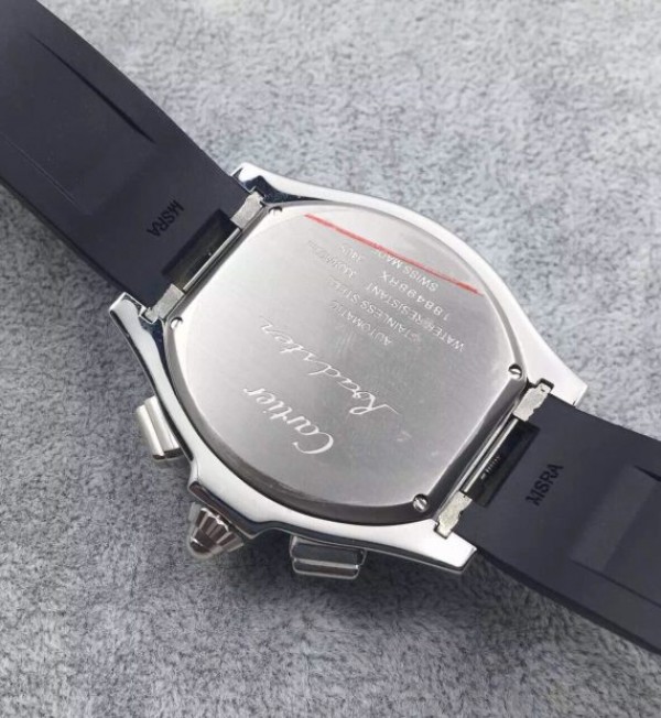 Replica Cartier Roadster SS Black Dial Black Rubber Strap A7750