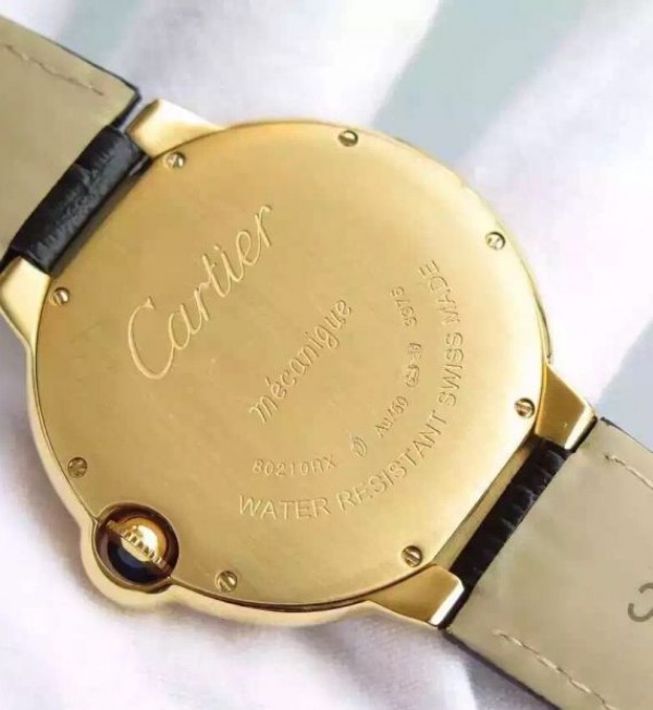 Replica Cartier Ballon Bleu 40mm YG Diamonds Bezel White Dial Leather Strap MIYOTA9015