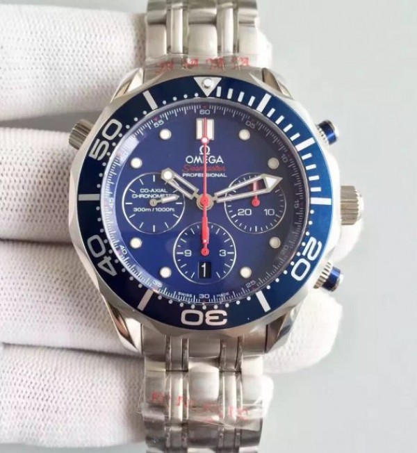 Replica Omega Seamaster 300m Diver Blue Dial Blue Bezel SS Bracelet A7753