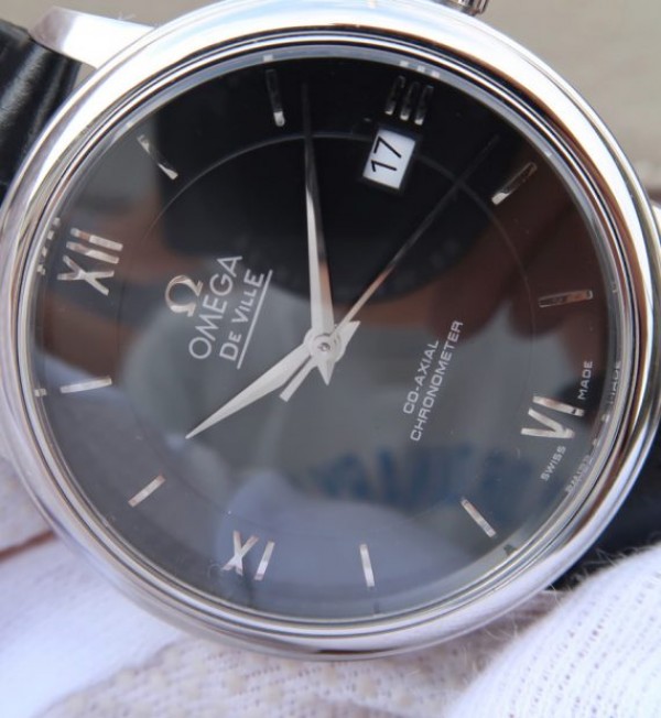 Replica Omega MKF De Ville 37mm SS Black Dial Black Leather Strap A2829