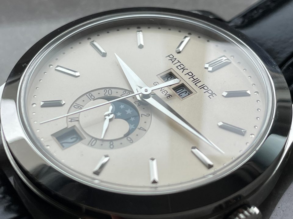 Replica PATEK PHILIPPE Annual Calendar Moonphase 5396 SS ZF 1:1 Best Edition White/Blue Dial on Black Leather Strap A324