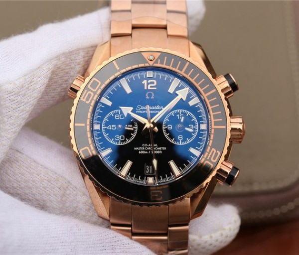 Replica Omega OMF Planet Ocean Master Chronometer RG Black Bezel Black Dial RG Bracelet A9901