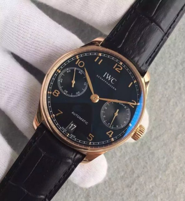 Replica IWC ZF Portuguese RG IW5007 Black Dial Leather Strap A52010