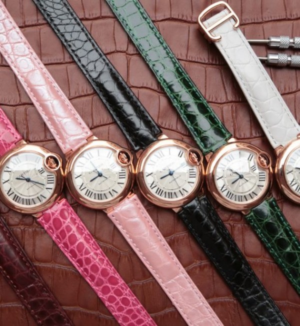 Replica Cartier Ballon Bleu 33mm RG White Textured Dial Leather Strap