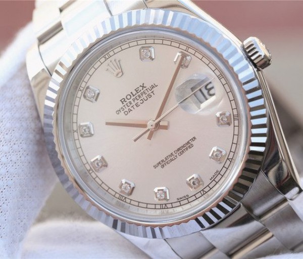 Replica Rolex DateJust 41mm 126334 Fluted Bezel White Dial Diamonds Markers SS Bracelet A3235