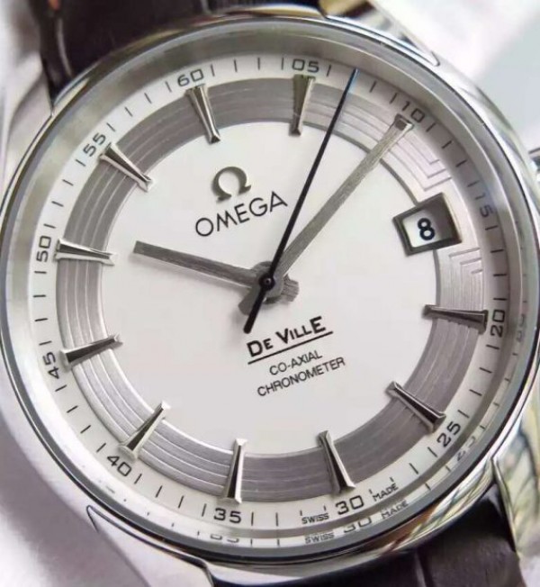 Replica Omega V6F De Ville Hour Vision Co-Axial 41mm SS White Dial Brown Leather Strap A8500