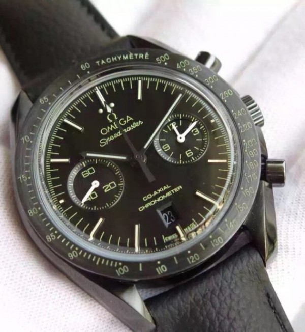 Replica Omega Speedmaster Moonwatch Co-Axial Chronograph Pitch Black Leather A9300