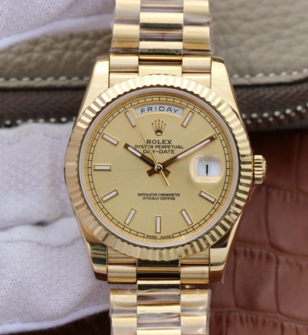 Replica Rolex Day-Date 40mm 228238 YG Noob YG Dial Lume Markers YG Bracelet A3255