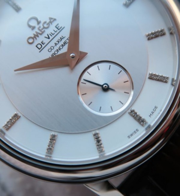 Replica Omega MKF De Ville 39mm Co-Axial White Dial Diamonds Markers Leather A2202