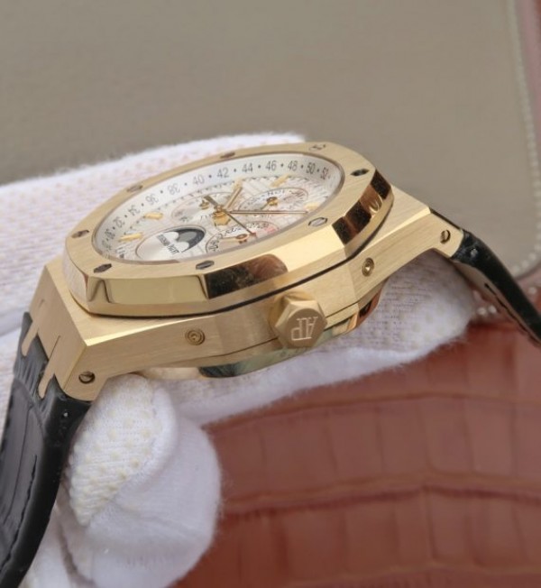 Replica Audemars Piguet JF Royal Oak 41mm 26574 YG White Dial Leather Strap A5134
