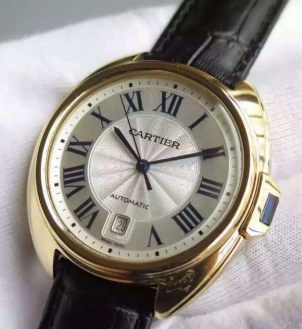 Replica Cartier Cle de Cartier YG White Textured Dial Leather Strap MIYOTA9015