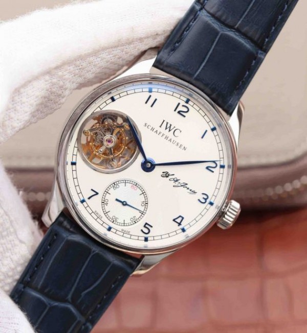 Replica IWC AZ Portuguese Tourbillon White Dial Blue Markers