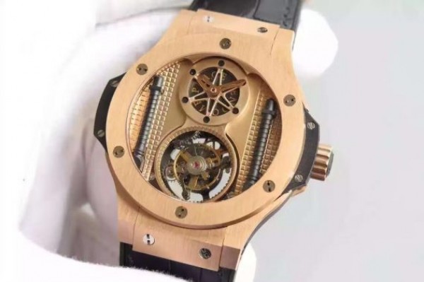 Replica Hublot Big Bang 44mm Vendome Real Tourbillon Rose Gold Black Gummy
