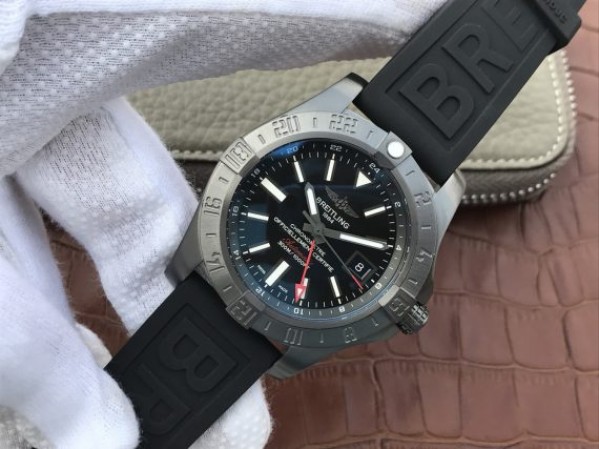 Replica Breitling Avenger GMT PVD GF Black Dial Black Rubber Strap A2836