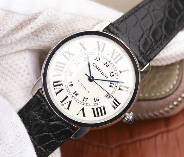 Replica Cartier ZF Ronde de Cartier 42mm White Dial Leather Strap MIYOTA 9015