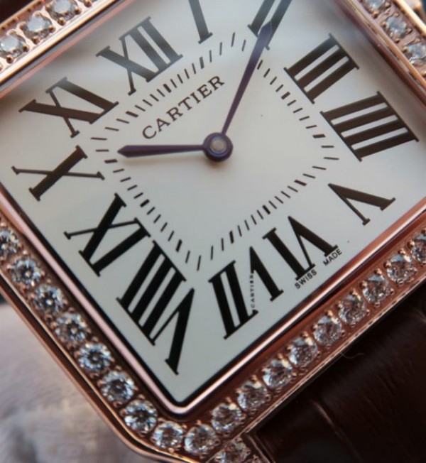 Replica Cartier Santos WH100751 Diamond RG White Dial Leather Strap A9015