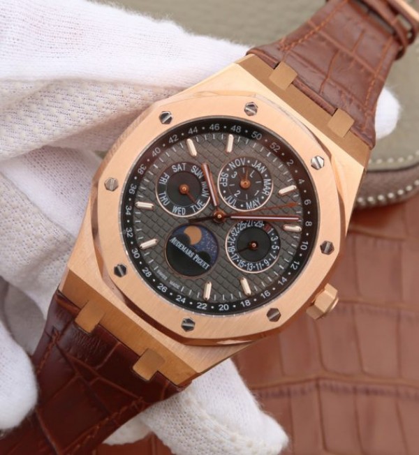 Replica Audemars Piguet JF Royal Oak 41mm 26574 RG Black Dial Leather Strap A5134