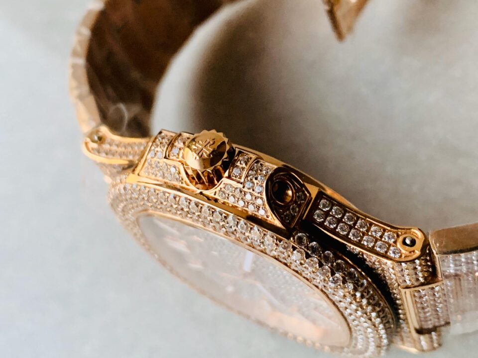 Replica PATEK PHILIPPE ICED Nautilus Jumbo 5711 RG TWF Full Paved Diamonds Dial Case and Bracelet A324