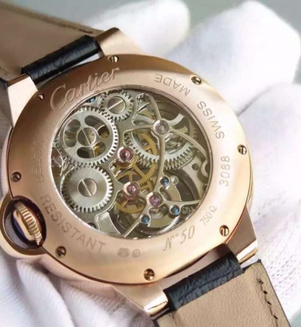 Replica Cartier Ballon Bleu Skeleton Tourbillon RG Black Dial