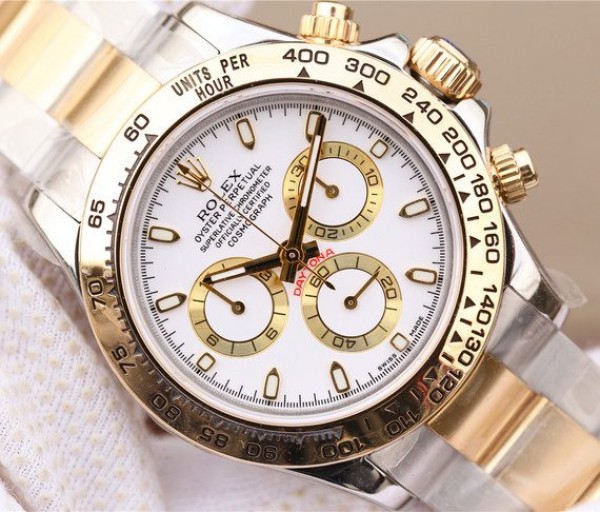 Replica Rolex Daytona 116523 Thick YG Wrapped White Dial Bracelet A7750