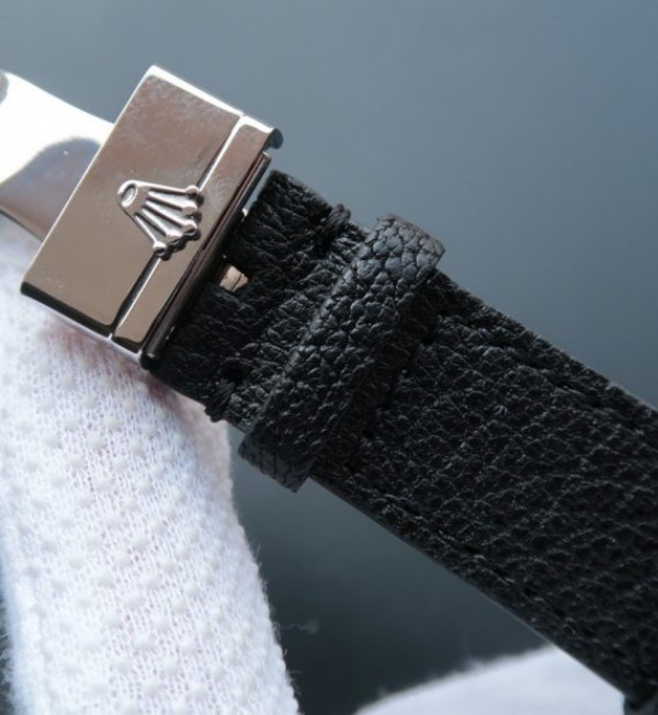 Replica Rolex Cellini Danaos 4243 SS Silver Dial Black Leather Strap A2824
