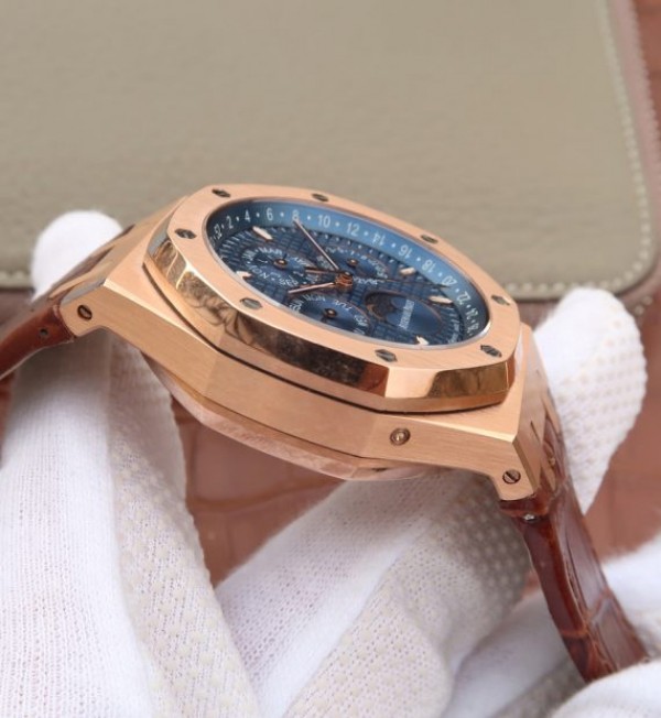 Replica Audemars Piguet JF Royal Oak 41mm 26574 RG Blue Dial Leather Strap A5134