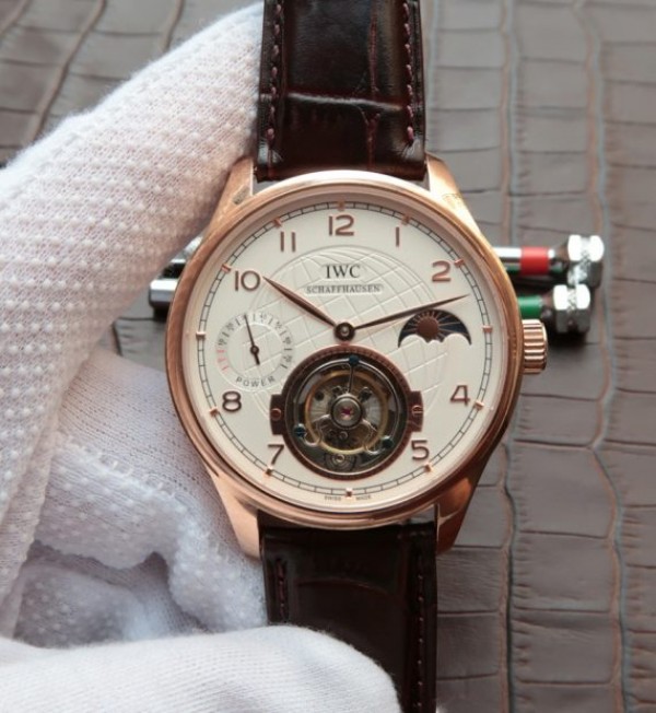 Replica IWC Portuguese Tourbillon Power Reserve Moonphase RG White Dial