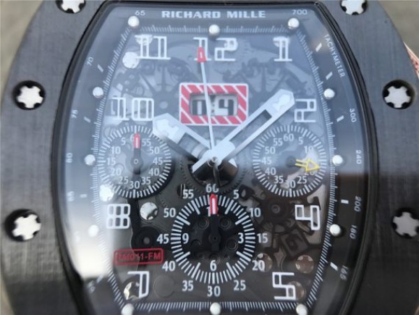 Replica Richard Mille RM011 Black Ceramic PVD Chrono Skeleton Dial Black Rubber Strap A7750