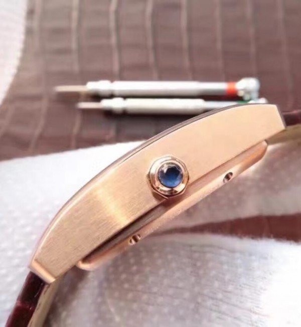 Replica Cartier Tank MC RG Brown Dial RG Mark Brown Leather Strap