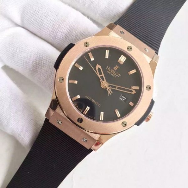 Replica Hublot Big Bang Classic Fusion RG Black Dial Rubber Strap RG Bezel Black A2824