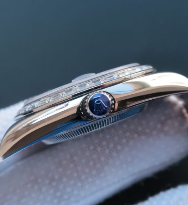 Replica Rolex Day-Date SS Diamonds Bezel Ice Blue Dial Crystal Markers SS Bracelet A3255