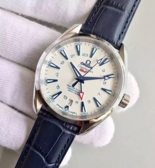 Replica Omega Seamaster CO-AXIAL 150M GoodPlanet SS GMT White Dial Leather A8605