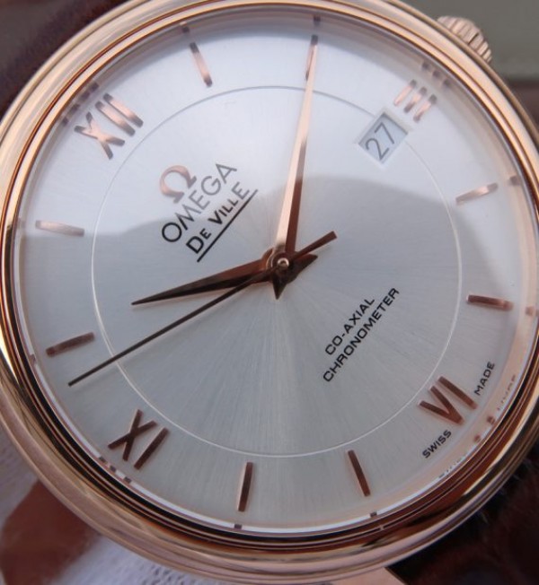 Replica Omega V6 De Ville 37mm RG White Dial RG Markers Leather Strap A2892