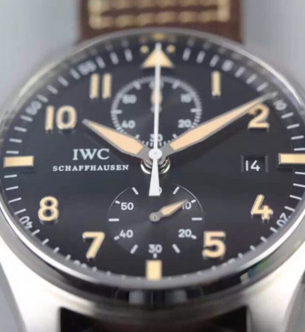 Replica IWC V6 Pilot Chrono IW387808 SS Black Dial A7750