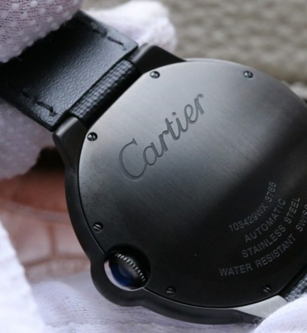 Replica Cartier V6F Ballon Bleu 42mm DLC All Black Black Textured Dial Leather Strap A1847