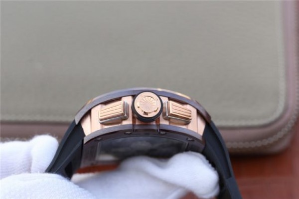 Replica Richard Mille RM011 Brown Ceramic RG Chrono Skeleton Dial Black Rubber Strap A7750