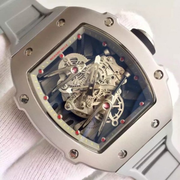 Replica Richard Mille RM027 SS Skeleton Dial Gray Rubber Strap 6T51