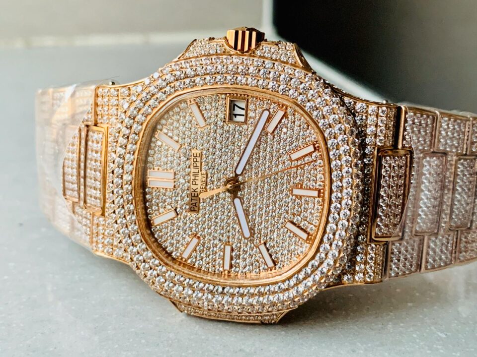 Replica PATEK PHILIPPE ICED Nautilus Jumbo 5711 RG TWF Full Paved Diamonds Dial Case and Bracelet A324