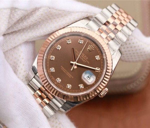 Replica Rolex DateJust 41mm 126331 RG Wrapped Brown Dial Diamonds Markers Bracelet A3235