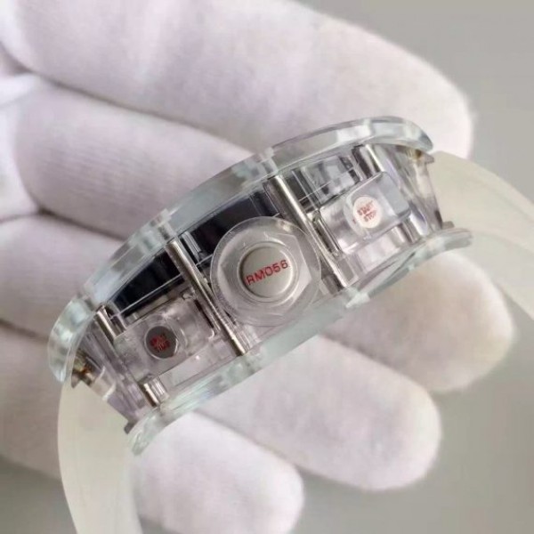 Replica Richard Mille RM011 Transparent Case White Bezel Skeleton Dial White Rubber Strap A7750
