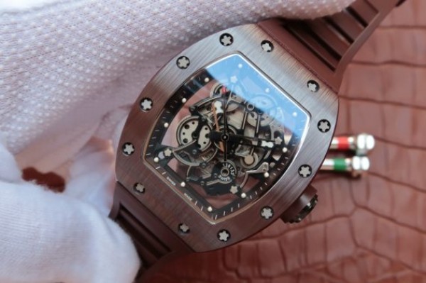 Replica Richard Mille RM055 Brown Ceramic Brown Inner Bezel Skeleton Dial Brown Rubber Strap MIYOTA8215